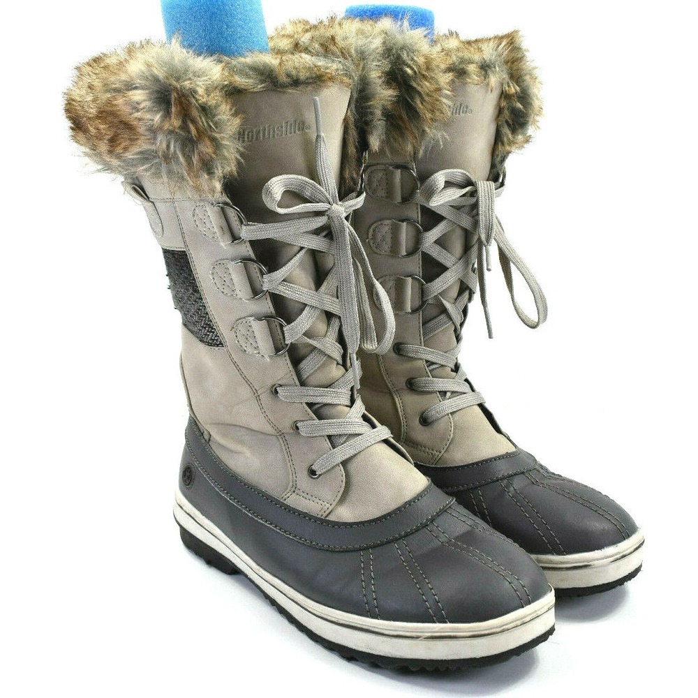 Northside Women 10 Grey Faux Fur Lined Waterproof Winter‎ Snow Warm Boots